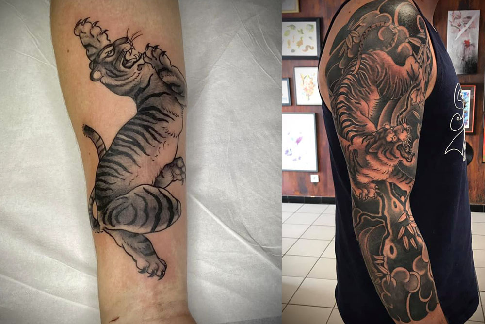 Meilleur tatoueur tatoueuse sur Bordeaux Talence japonais tigre floral tatou tattoo tatouage tatouages