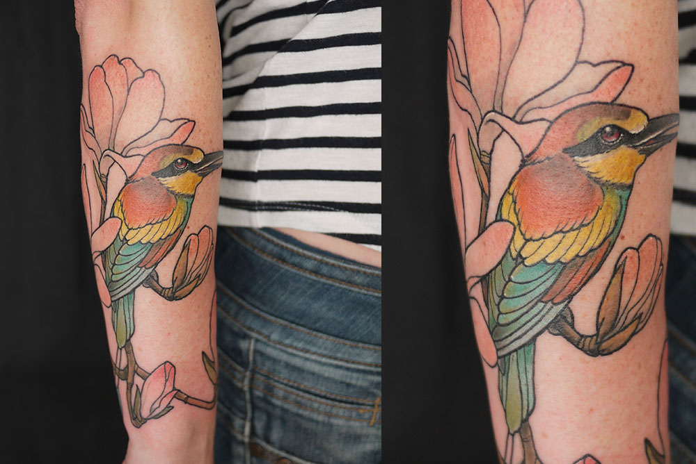 Meilleur tatoueur tatoueuse sur Bordeaux Talence japonais oiseau floral tatou tattoo tatouage tatouages