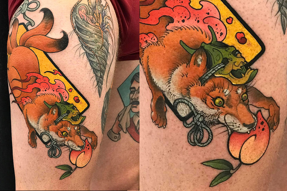 Meilleur tatoueur tatoueuse sur Bordeaux Talence japonais  kitsune floral tatou tattoo tatouage tatouages