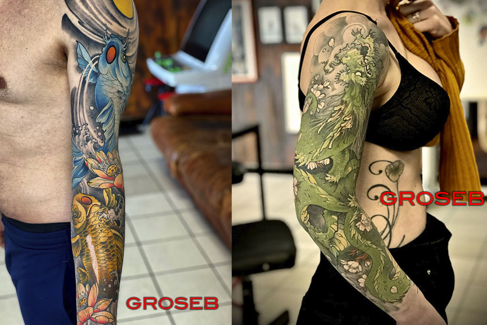 Meilleur tatoueur tatoueuse sur Bordeaux Talence japonais floral tatou tattoo tatouage tatouages dragon carpe